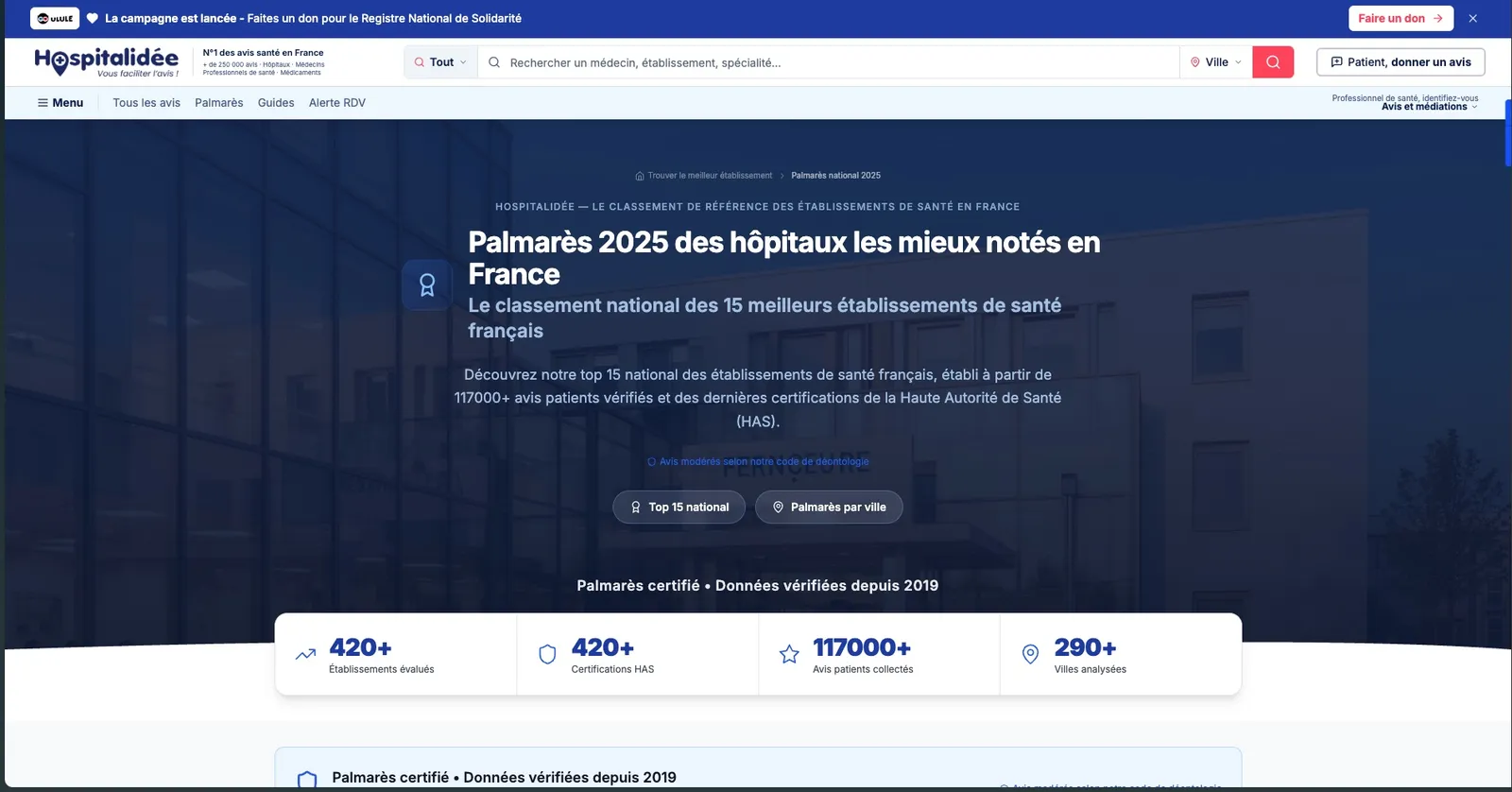 Le palmarès national des établissements de santé